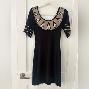 TEMPERLEY LONDON | black gold silk knit scoop neck mini dress size 6